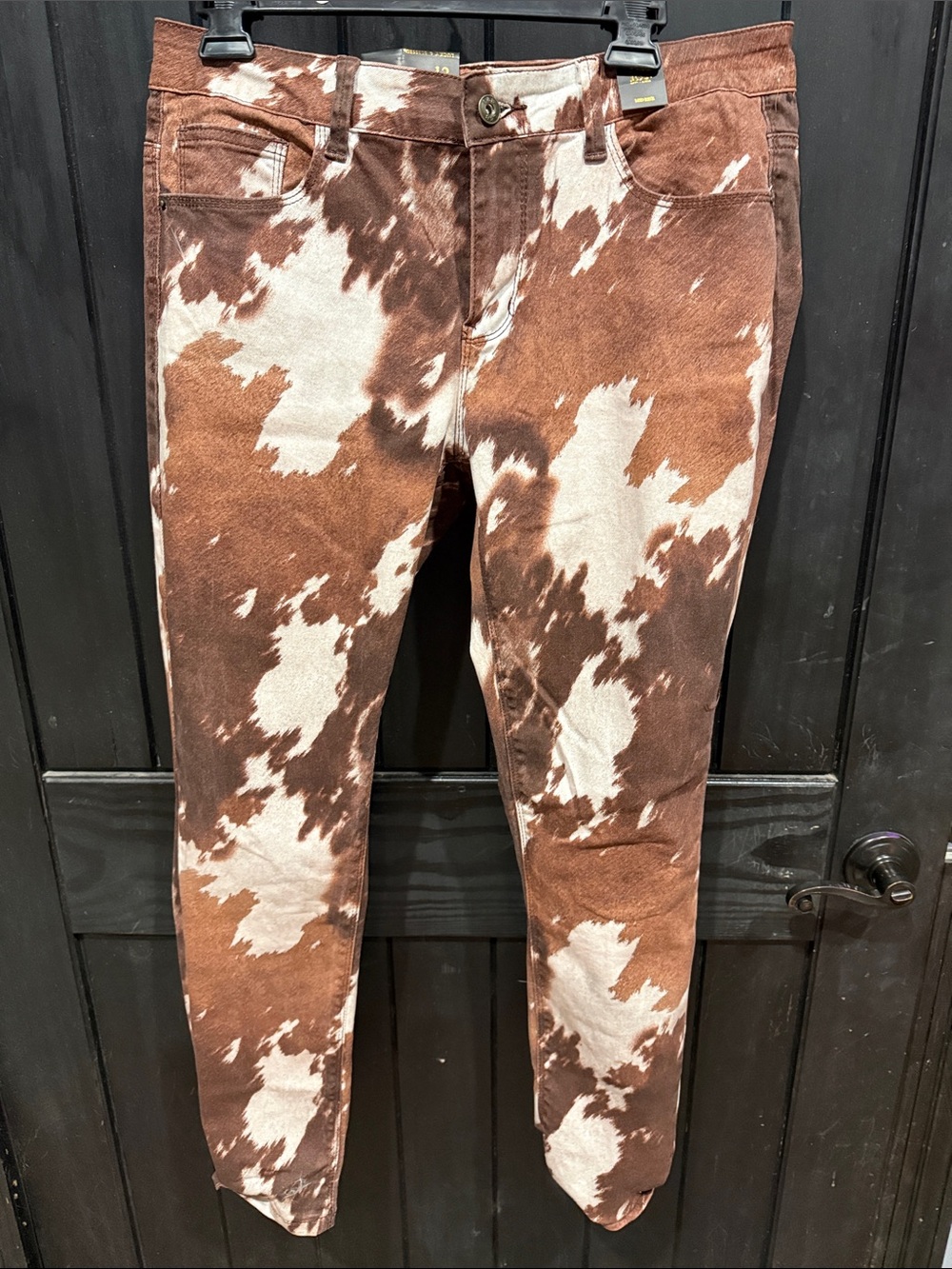 Lucky & Blessed Brown and White Cowhide-Print Skinny Jeans